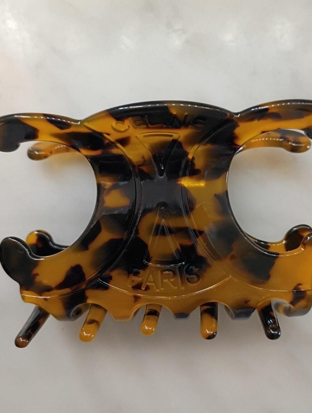 Céline Paris Tortoise Shell Logo Hair Claw Clip
